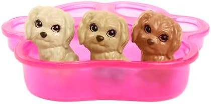 Barbie Doll & Pets Set, Blonde with Mommy Dog, 3 Newborn Puppies with Color-Change Feature & Pet Accessories