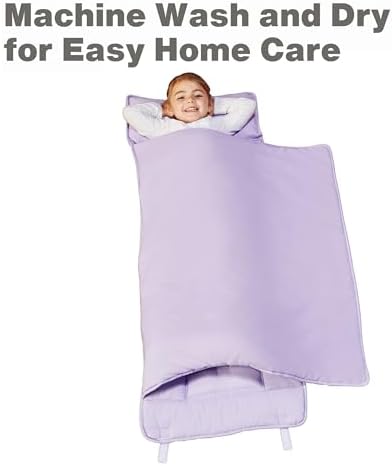 EVERYDAY KIDS Nap Mat with Removable Pillow - Lavender - Carry Handle with Straps Closure, Rollup Design, Soft Microfiber for Preschool, Daycare, Travel Sleeping Bag - Ages 3-6 Years