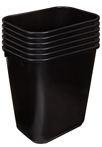 Amazon Basics Trash Can, Rectangular Commercial Office Wastebasket, 7 Gallon (Pack of 6), Black (Previously AmazonCommercial Brand)