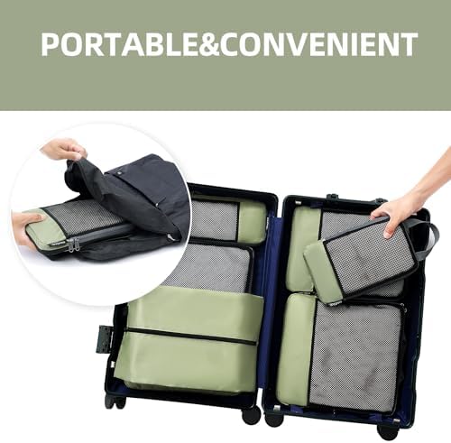 BAGAIL 4 Set/6 Set/8 Set Compression Packing Cubes Travel Accessories Expandable Packing Organizers (Half Mesh, 6-Matcha Green)