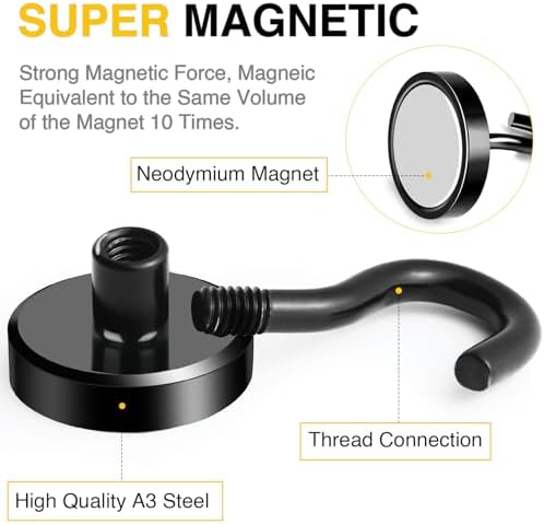 DIYMAG Black Magnetic Hooks, 80 LB Heavy Duty Strong Magnet with Hooks, Strong Rare Earth Neodymium Magnet Hooks for Hanging, Magnetic Hanger for Curtain, Home, Kitchen, Workplace, 20 Packs