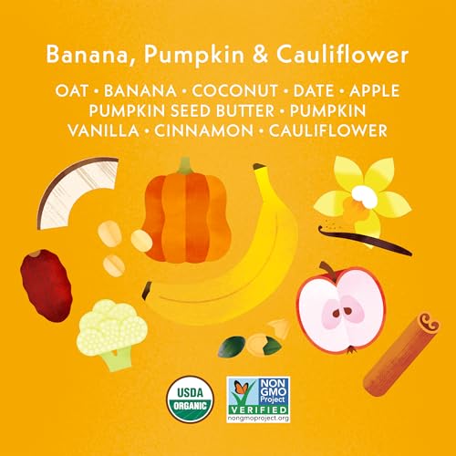 Once Upon A Farm Banana, Pumpkin & Cauliflower Soft Baked Bar Snack, for Toddler, Tractor Wheels, No Added Sugar, Non GMO, 3.35 Ounces (Pack Of 8)