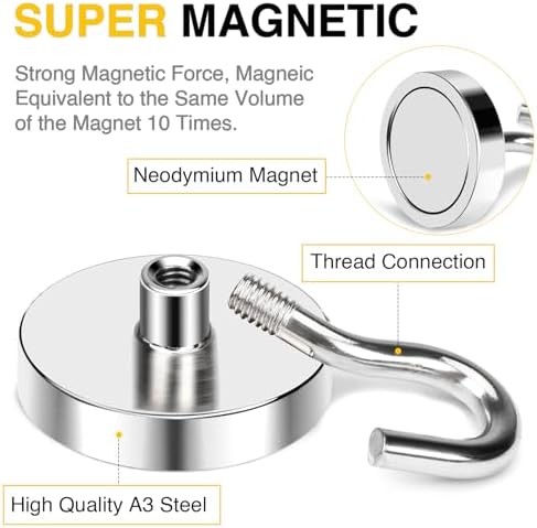 DIYMAG Magnetic Hooks,110 lb Heavy Duty Strong Magnet with Hook for Hanging Rare Earth Neodymium Magnet for Fridge Kitchen Cruise Grill Garage and Storage 12 Packs