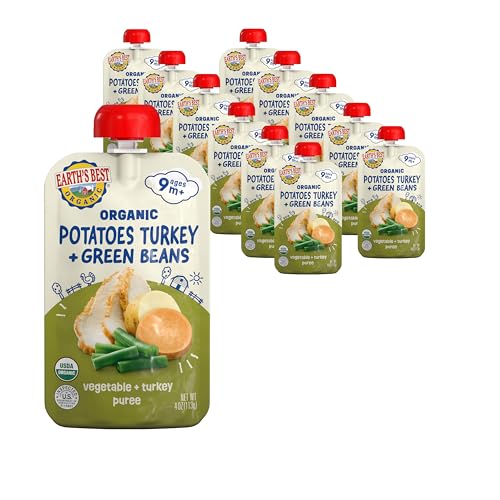 Earth's Best Organic Vegetable +Turkey Puree Potatoes Turkey + Green Beans Pouch, 4 oz (Pack of 12)