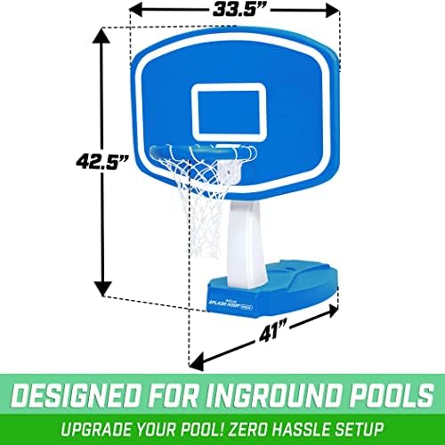 GoSports Splash Hoop Swimming Pool Basketball Game, Includes Poolside Water Basketball Hoop, 2 Balls and Pump – Max Blue