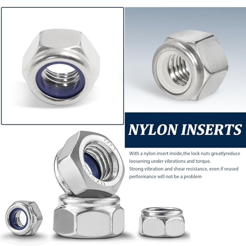 SAE & Metric Nylon Insert Lock Nuts Kit(348Pcs),6#32 8#32 10#24 10#32 1/4-20 5/16-18 3/8-16 1/2-13 M3 M4 M5 M6 M8 M10 M12 304 Stainless Steel Locknuts Sets