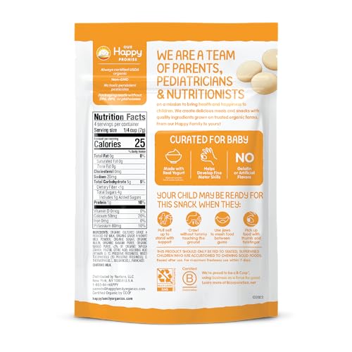 Happy Baby Organics Yogis Freeze-Dried Yogurt & Fruit Snacks, Banana & Mango, 1 Ounce Bag (Pack of 8) packaging may vary