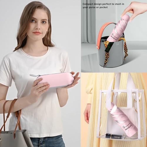 BAODINI Travel Mini Umbrella for Purse With Case Small Compact UV Sun Protection Sun Lightweight Tiny Pocket Umbrella for Women Girls and Men