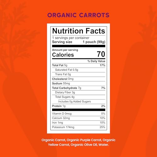 Serenity Kids 6+ USDA Months Organic Carrot Veggie Puree Baby Food Pouches - 3.5 oz Pack of 12 - Organic, BPA-Free & Allergen Free - No Sugary Fruits & No Added Sugar - 3.5 Oz, 12 Pack