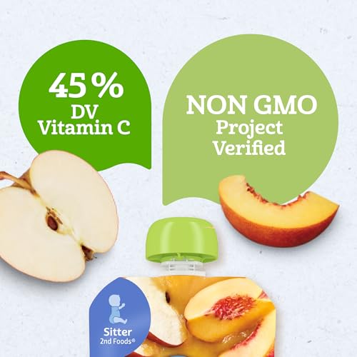 Gerber Stage 2 Baby Food, Organic Apple Peach Puree Pouch, 2 Servings of Fruit, No Added Sweetener, No Artificial Colors or Flavors, 12-Pack