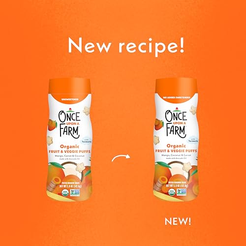 Once Upon A Farm Mango, Coconut & Carrot Puffed Sorghum Snack, Fruit & Veggie Puffs, Non GMO, 1.5 Ounces (Pack Of 6)