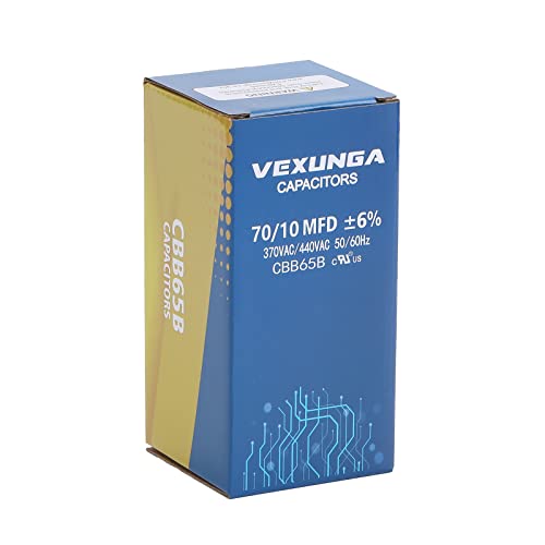 70/10 uF 70+10 MFD 370VAC or 440VAC Dual Run Start Round A/C Capacitor CBB65 CBB65B Air Conditioner Capacitors for AC Unit Fan Motor Start or Heat Pump or Condenser Straight Cool