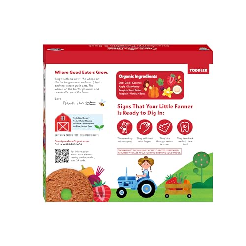 Once Upon A Farm Strawberry, Pumpkin & Beet Soft Baked Bar Snack, for Toddler, Tractor Wheels, No Added Sugar, Non GMO, 3.35 Ounces (Pack Of 8)