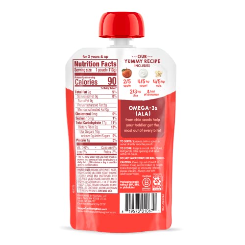 Happy Baby Organics Clearly Crafted Stage 2 Baby Food, Bananas, Raspberries & Oats (Pack of 16) & Happy Tot Organics Super Morning Stage 4, Apple Cinnamon, Yogurt, Oats Pack of 8)