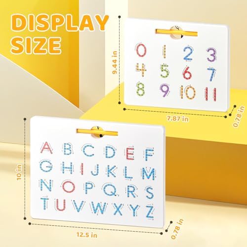 GAMENOTE Double Sided Magnetic Letter & Number Board Set - Alphabet & Numbers Tracing Board for Toddlers, ABC Uppercase & Lowercase Practicing, Math Learning, Educational Toys for Kids