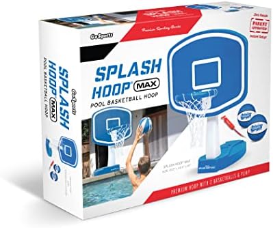GoSports Splash Hoop Swimming Pool Basketball Game, Includes Poolside Water Basketball Hoop, 2 Balls and Pump – Max Blue