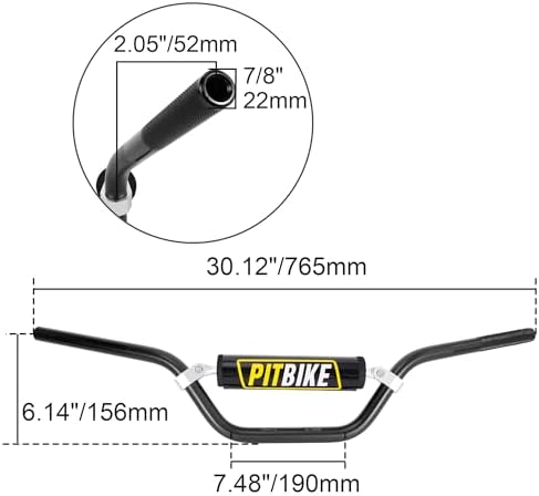 Universal 7/8 Inch 22mm Dirt Bike Handlebars, Upgraded Pit Bike Handlebar with Foam Pad for Motocross CRF YZF KXF KLX RMZ DRZ Pit Dirt Bike ATV Quad - Black