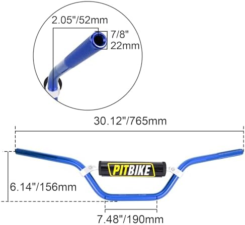 Handle Bar with Foam Pad 7/8" 22MM Handlebar Compatible with CRF YZF KXF KLX RMZ DRZ Pit Dirt Bike Motocross ATV Quad Blue
