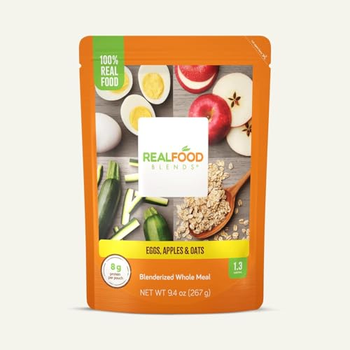 Real Food Blends Eggs, Apples & Oats - Pureed Food Meals for Tube Feeding with Protein, Vegetables & Fruits - 320 Calories for Breakfast, Lunch & Dinner - 9.4 oz (Pack of 12)