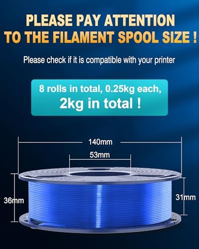 SUNLU PLA+2.0 3D Printer Filament Bundle, Multicolor PLA+ Filament 1.75mm, Individually Vacuum Packed, 0.25kg per Spool, 8 Pack, 2kg Total, Black+White+Grey+Blue+Red+Yellow+Olive Green+Orange