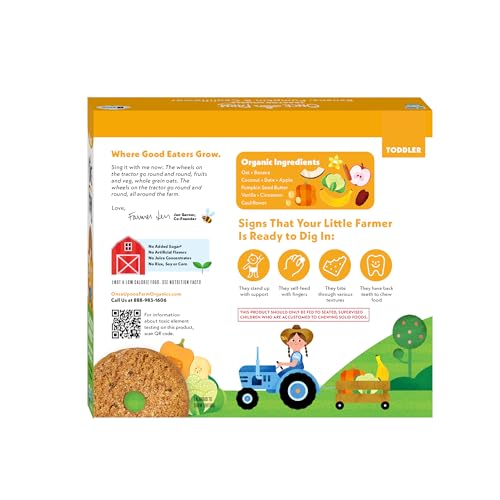 Once Upon A Farm Banana, Pumpkin & Cauliflower Soft Baked Bar Snack, for Toddler, Tractor Wheels, No Added Sugar, Non GMO, 3.35 Ounces (Pack Of 8)