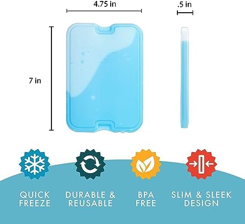 Cool Coolers by Fit & Fresh, Reusable & Long-Lasting XL Slim Ice Packs, Cold Packs for Cooler,Freezer Packs for Lunch Boxes Cooler Accessories for Lunch, Camping, Beach, and Work, 8PK, Multicolored