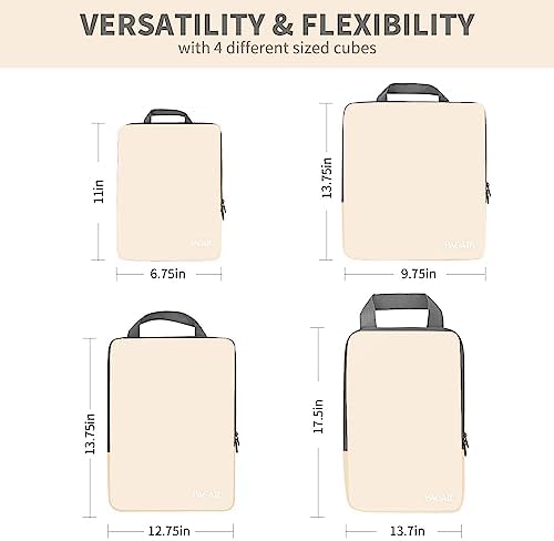 BAGAIL 4 Set/6 Set/8 Set Compression Packing Cubes Travel Accessories Expandable Packing Organizers (Cloth Pattern, 4-Beige)