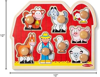 Melissa & Doug Farm Animals Jumbo Knob Wooden Puzzle Wooden Peg Chunky Baby Puzzle, Preschoool Learning, Knob Board for Toddlers Ages 1+
