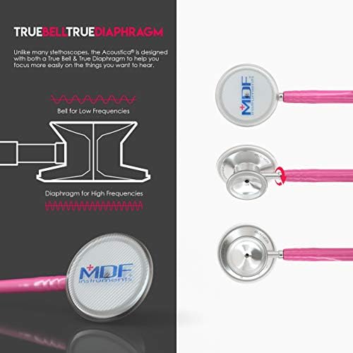 MDF Instruments, Acoustica Lightweight Stethoscope for Doctors, Nurses, Students, Home Health Use, Adult, Dual Head, Fuchsia Tube, Silver Chestpiece-Headset, MDF747XP32