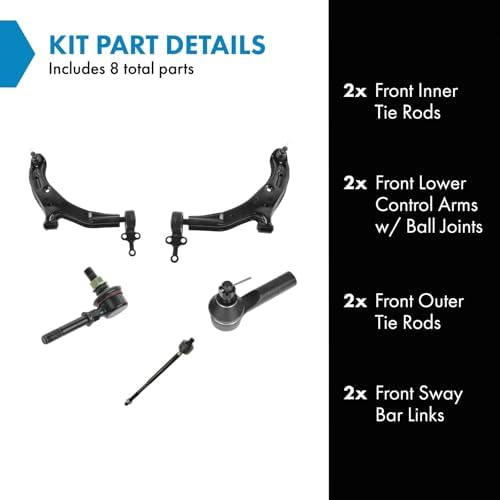 TRQ Front Steering & Suspension Kit Control Arm with Ball Joint Sway Bar Stabilizer Link Tie Rod Compatible with 2001-2006 Nissan Sentra
