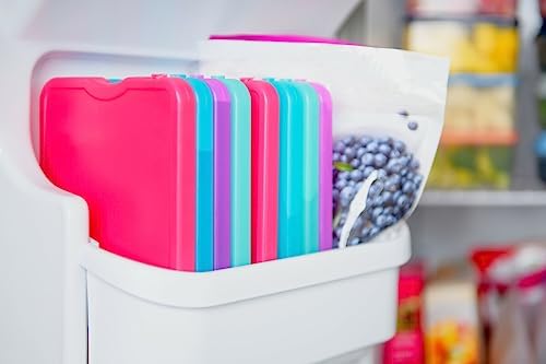 Cool Coolers by Fit & Fresh, Reusable & Long-Lasting XL Slim Ice Packs, Cold Packs for Cooler,Freezer Packs for Lunch Boxes Cooler Accessories for Lunch, Camping, Beach, and Work, 8PK, Multicolored