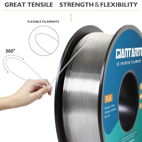 GIANTARM Clear PLA Filament, 1.75mm Transparent PLA 1kg Spool (2.2lbs), 3D Printer Filament with Vacuum Packaging