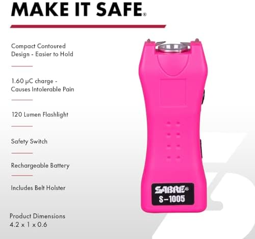 SABRE Pepper Spray & 2-in-1 Stun Gun with Flashlight, Self Defense Kit, Fast Flip Top Safety, Finger Grip for Better & Faster Aim, Painful 1.60 µC Charge, 120 Lumen LED Light, Rechargeable, 0.54 fl oz