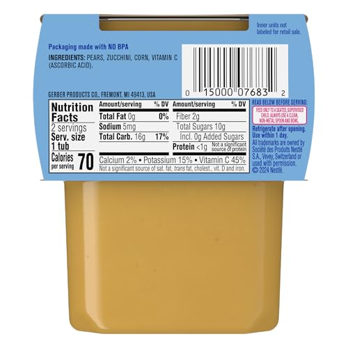 Gerber 2nd Foods, Pear, Zucchini & Corn Pureed Baby Food, 4 Ounce (Pack of 16)