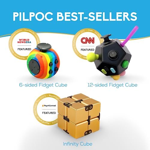 PILPOC theFube Fidget Cube with 12 Sides - Handy Anxiety Toys for Kids and Adults - Fidget Dice for Stress Relief & Focus - Anti Stress Cube for ADHD, ADD, with Carry Case (Light Blue & Mix)