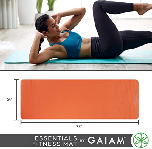 Gaiam Essentials Thick Yoga Mat Fitness & Exercise Mat with Easy-Cinch Carrier Strap,72"L X 24"W X 2/5 Thick, 10mm