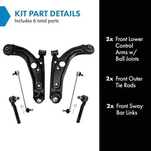 TRQ Front Steering & Suspension Kit Control Arm with Ball Joint Sway Bar Stabilizer Link Tie Rod Compatible with 2012-2017 Fiat 500