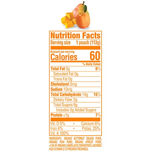 Happy Baby Organics Stage 2 Baby Food Pouches, Gluten Free, Vegan & Healthy Snack, Clearly Crafted Fruit Puree, Squash, Pears & Apricots, 4 Ounces (Pack of 16)