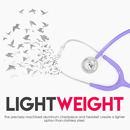 MDF Instruments, Acoustica Lightweight Stethoscope for Doctors, Nurses, Students, Home Health Use, Adult, Dual Head, Pastel Purple Tube, Silver Chestpiece-Headset, MDF747XP07