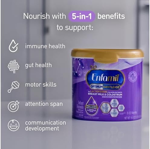 Enfamil Optimum Gentlease Baby Formula, Our Closest Formula to Breast Milk For Fussiness, Crying, Gas & Spit-up, Immune-Supporting Lactoferrin also found in Breast Milk, 19.5 Oz, Pack of 4