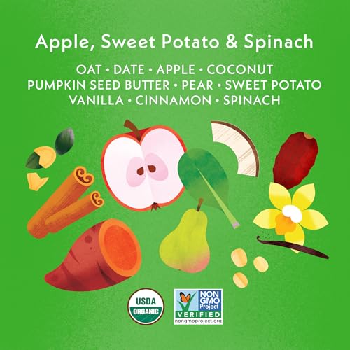 Once Upon a Farm | Organic Toddler Soft-Baked Bar Tractor Wheels | Apple, Sweet Potato & Spinach | Made with Real Fruit & Veggies | No Added Sugar | 8 Boxes