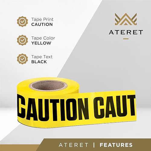 ATERET Premium Yellow Caution Tape 3-Pack 3 inch x 1000 feet, Hazard Safety Tape, Construction Tape for Danger/Hazardous Area, Ideal Use for Halloween Decorations, Party, Work-Site
