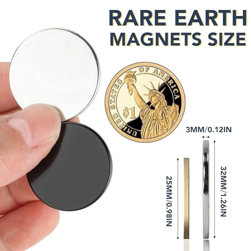 LOVIMAG Strong Rare Earth Neodymium Magnets, Powerful Disc Magnets with Double-Sided Adhesive, Heavy Duty for Fridge, Office, Science, DIY - 1.26in x 1/8in, Pack of 20 (10 Black, 10 Silver)