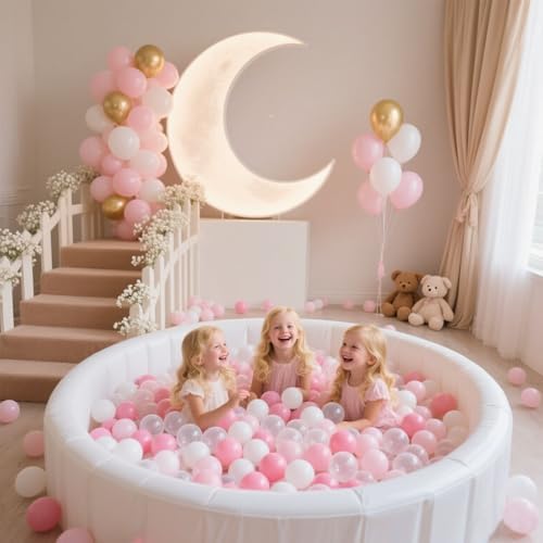 GOGOSO Ball Pit Balls for Toddler, Baby Plastic Playballs Kids Soft Pastel Pelotas Non-Toxic BPA-Free 2pink+White+Clear 100 Balls