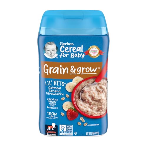 Gerber Stage 3 Baby Food, Oatmeal Banana Strawberry Cereal, Whole Grains, Iron, Baby Oatmeal Cereal, 6-Pack