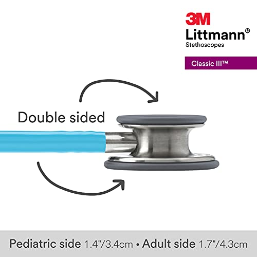 3M Littmann Classic III Monitoring Stethoscope, 5835, More Than 2X as Loud, Weighs Less, Stainless Steel Chestpiece, 27" Turquoise Tube