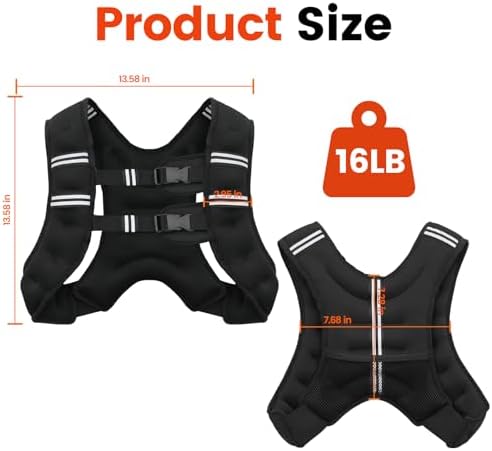 Weighted Vest, 6lb/8lb/12lb/16lb/20lb/25lb/30lb Weight Vest for Men Women, Body Weight Vests Adjustable with Reflective Stripe for Strength Training, Running, Training Workout, Jogging, Walking