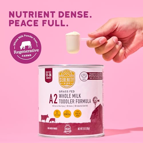 Serenity Kids Organic Toddler Formula Powder - Grass Fed A2 Whole Milk Powder - Prebiotics & DHA for Growth - Clean Label Project Purity Award Certified - 21 Oz, 6 Pack