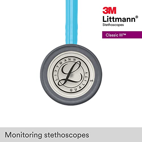 3M Littmann Classic III Monitoring Stethoscope, 5835, More Than 2X as Loud, Weighs Less, Stainless Steel Chestpiece, 27" Turquoise Tube