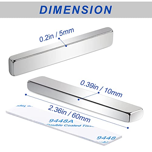 MIKEDE Magnets, 12 Pack Neodymium Bar Magnets with Double-Sided Adhesive, Strong Magnet Heavy Duty Magnetic Strips, Powerful Rare Earth Metal Magnet for Locker, Fridge, Office - 60x10x5 mm